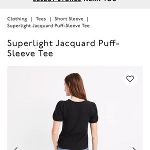 Jacquard puff sleeve tee. Madewell.  Black. Size S